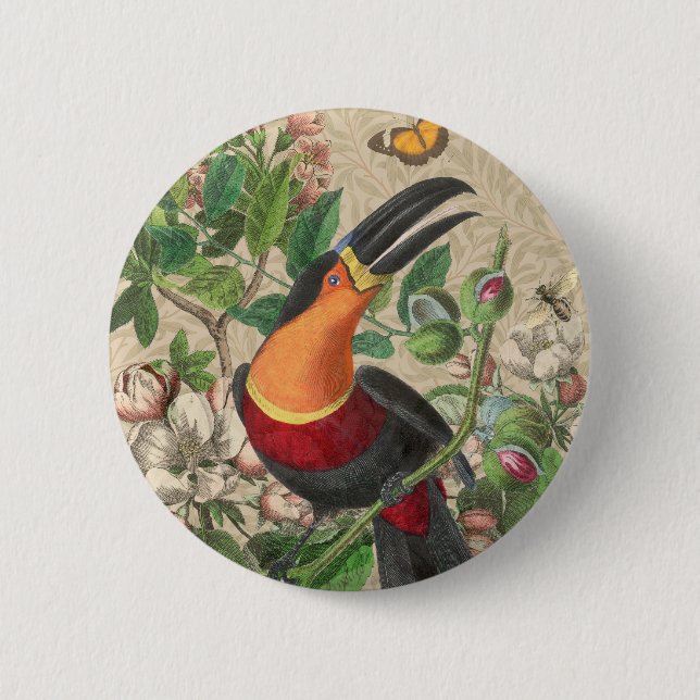 Toucan Jungle Tropical Bird BeSnyque Antique Knapp (Framsida)