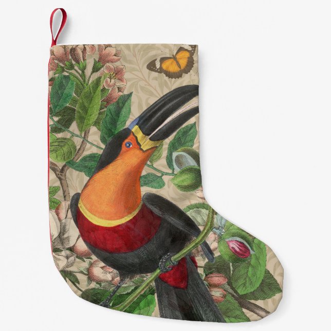 Toucan Jungle Tropical Bird BeSnyque Antique Liten Julstrumpa (Framsidan)