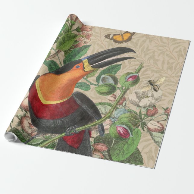 Toucan Jungle Tropical Bird BeSnyque Antique Presentpapper (Utrullad)
