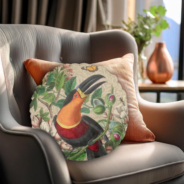 Toucan Jungle Tropical Bird BeSnyque Antique Rund Kudde (Skapare uppladdad)