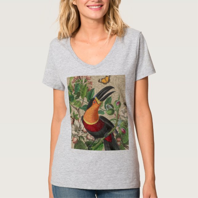 Toucan Jungle Tropical Bird BeSnyque Antique T Shirt (Framsida)
