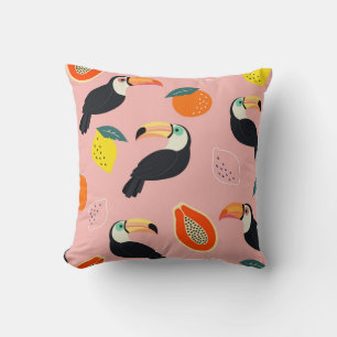 Toucan med Abstrakt Tropical Fruits Kudde