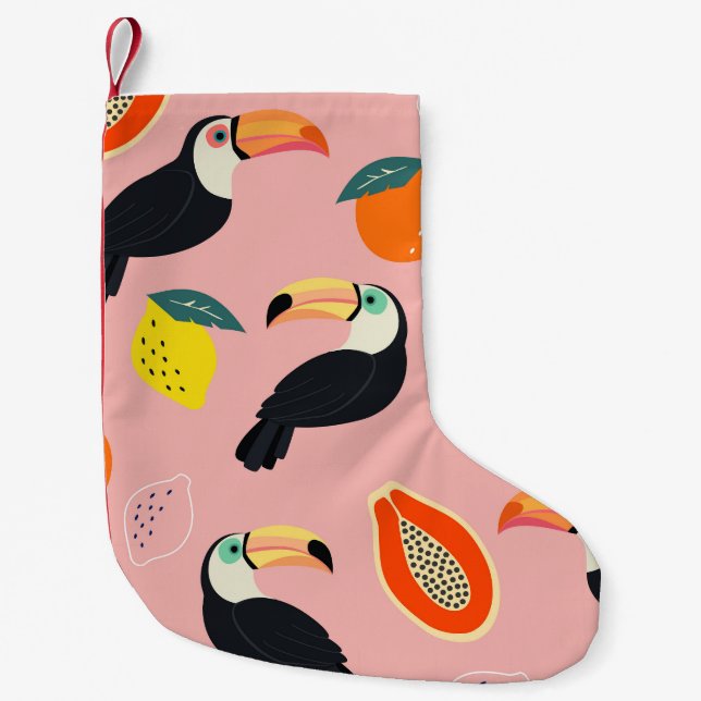 Toucan med Abstrakt Tropical Fruits Liten Julstrumpa (Framsidan)