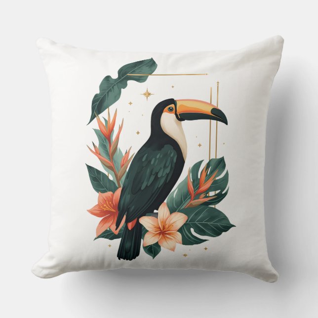 Toucan Muse Tropical Botanical Throw Pillow Kudde (Framsida)