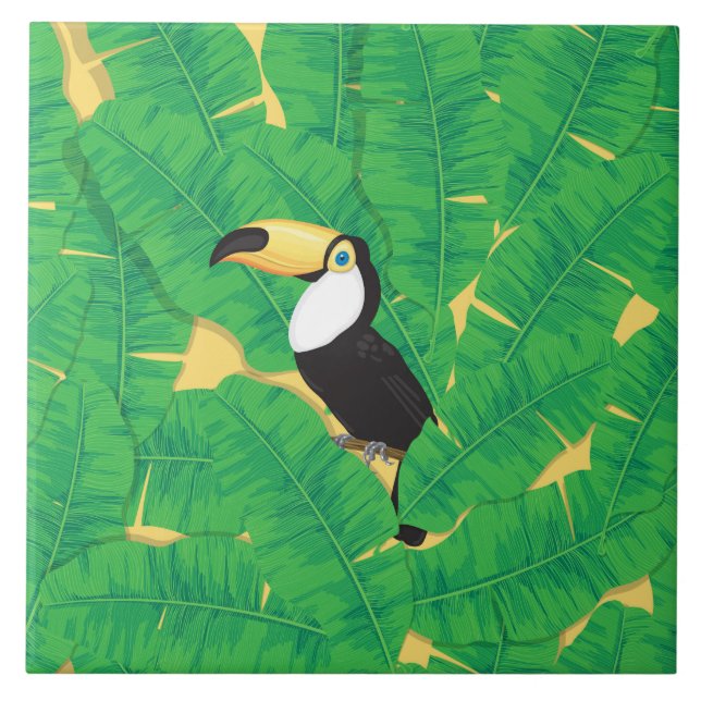 Toucan och Banana löv Kakelplatta (Framsidan)