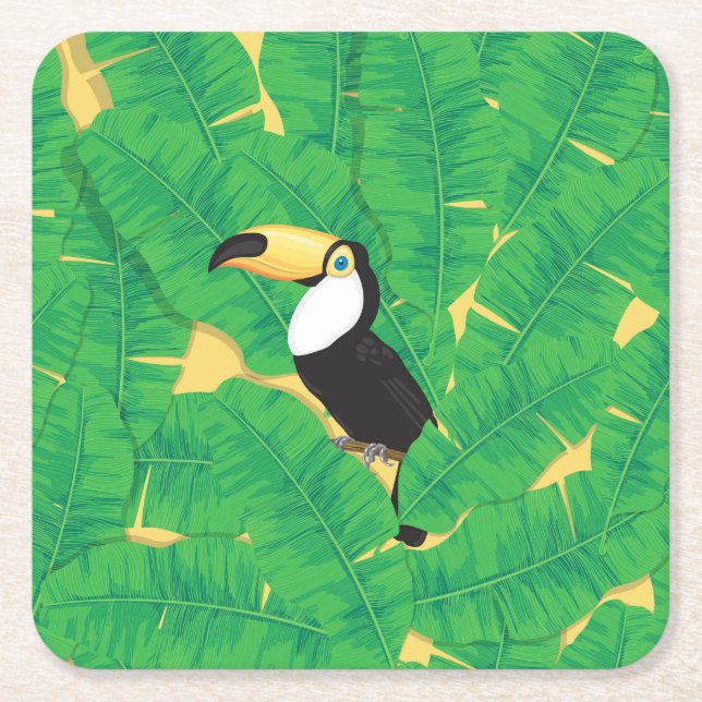 Toucan och Banana löv Underlägg Papper Kvadrat (Framsidan)