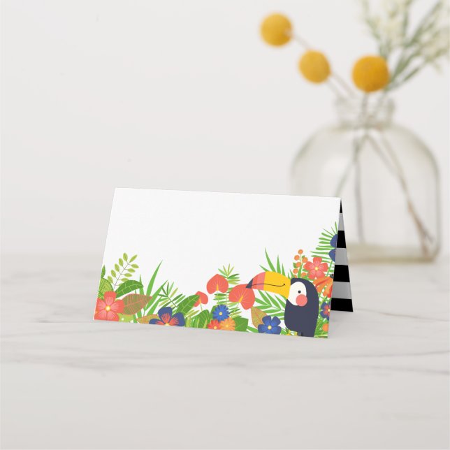 Toucan och Tropical Flowers Placeringskort (Framsida)