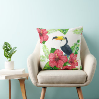 Toucan och tropiska bouquet kudde