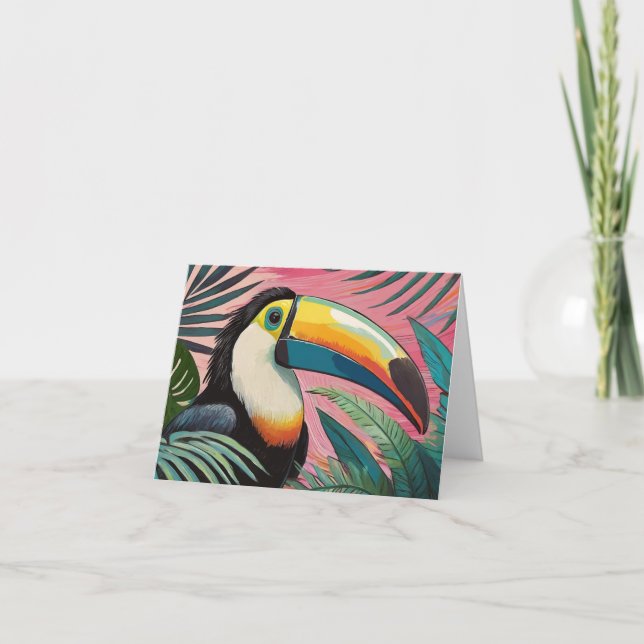 Toucan Oljemålning Rosa Stationery Kort (Framsida)
