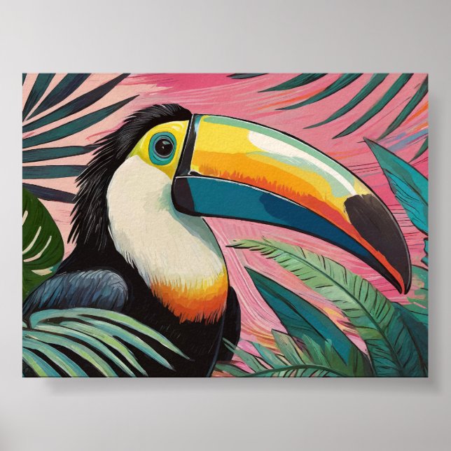 Toucan Oljemålning Rosa Wall Art Poster (Framsidan)