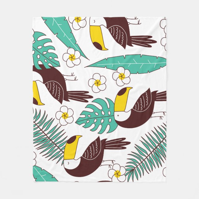 Toucan Orchid Vintage Handflatan Mönster Fleecefilt (Framsidan)