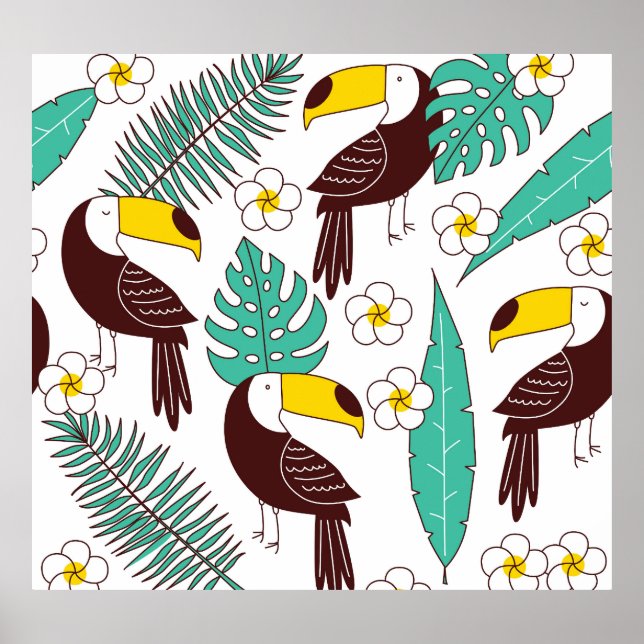 Toucan Orchid Vintage Handflatan Mönster Poster (Framsidan)