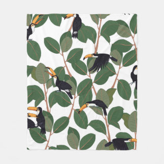 Toucan parrot bird with ficus palm leaves seamless fleecefilt