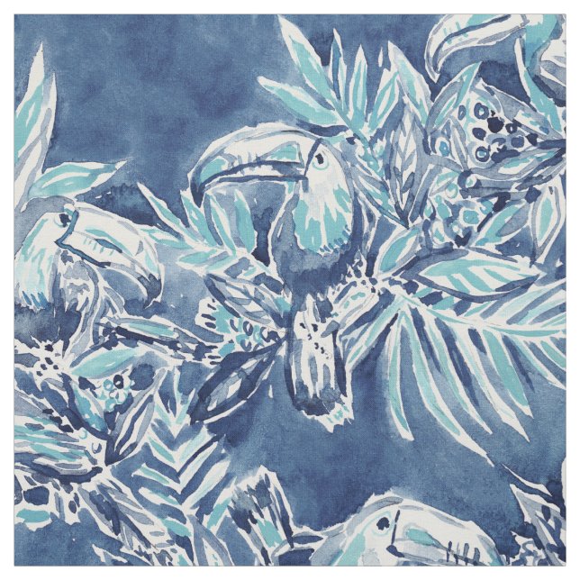 TOUCAN PLANERAR tropisk indigoblått Tyg (Provkarta)