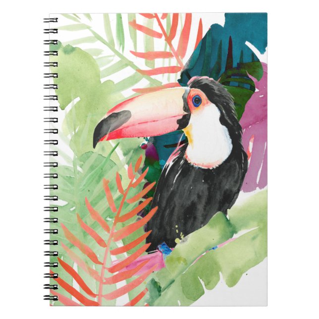 Toucan Porträtt med Tropical Löv Anteckningsbok (Framsidan)