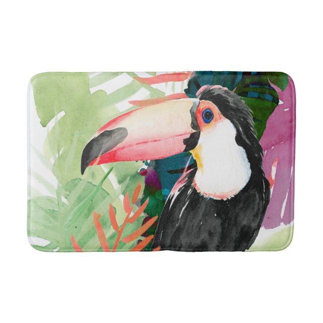 Toucan Porträtt med Tropical Löv Badrumsmatta (Framsidan)