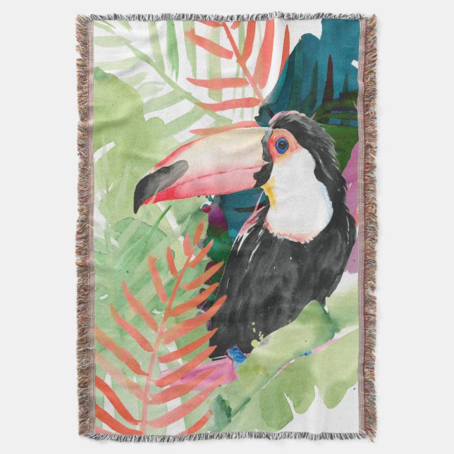 Toucan Porträtt med Tropical Löv Filt (Framsidan Vertikal)