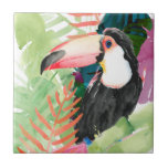 Toucan Porträtt med Tropical Löv Kakelplatta<br><div class="desc">Toucan Handflatan I av Jennifer Paxton Parker. En liten tukan ligger i en stil i vattenfärgen, som är en lätt färgad tropiskt grej. | 133068GG</div>