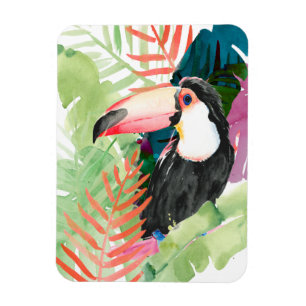 Toucan Porträtt med Tropical Löv Magnet