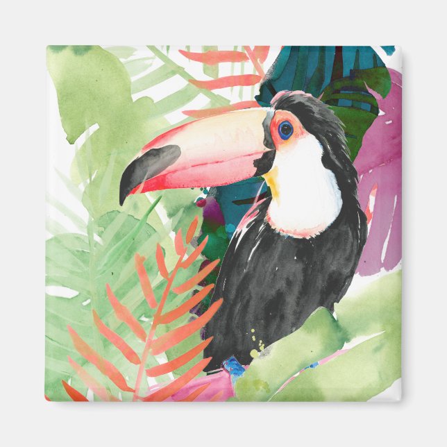 Toucan Porträtt med Tropical Löv Magnet (Framsidan)
