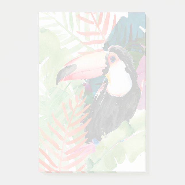 Toucan Porträtt med Tropical Löv Post-it Block (Framsida)