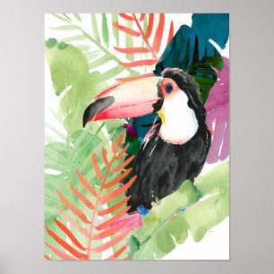 Toucan Porträtt med Tropical Löv Poster
