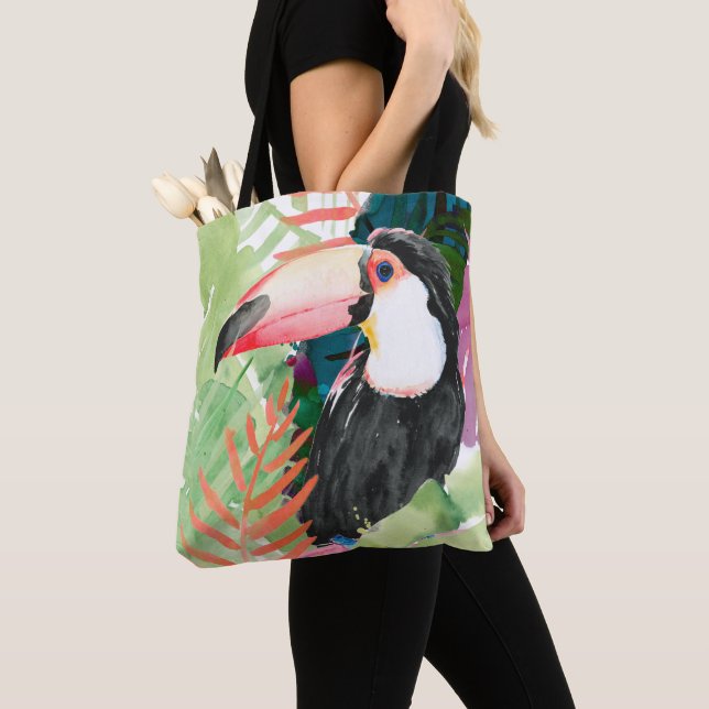 Toucan Porträtt med Tropical Löv Tygkasse (Närbild)