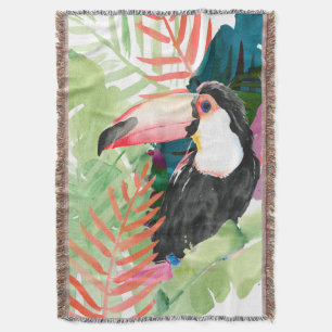 Toucan Porträtt med tropiska Löv Filt