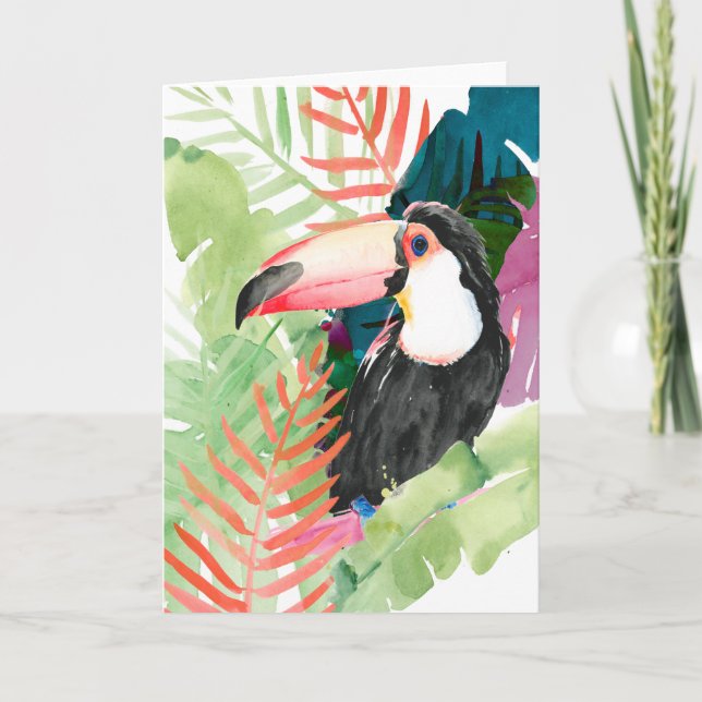 Toucan Porträtt med tropiska Löv Kort (Framsida)
