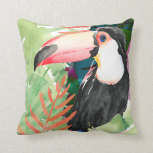 Toucan Porträtt med tropiska Löv Kudde