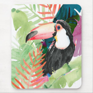 Toucan Porträtt med tropiska Löv Musmatta