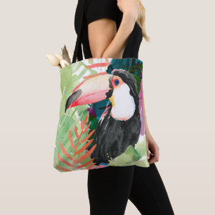 Toucan Porträtt med tropiska Löv Tygkasse