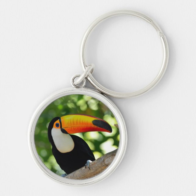 Toucan Rund Silverfärgad Nyckelring (Framsidan)