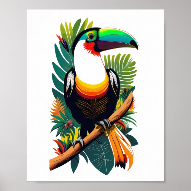 Toucan sitta på gren i djungeln poster (Framsidan)