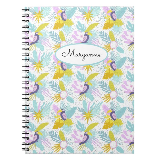 Toucan Teal Lila Tropical Personalize Namn Anteckningsbok (Framsidan)