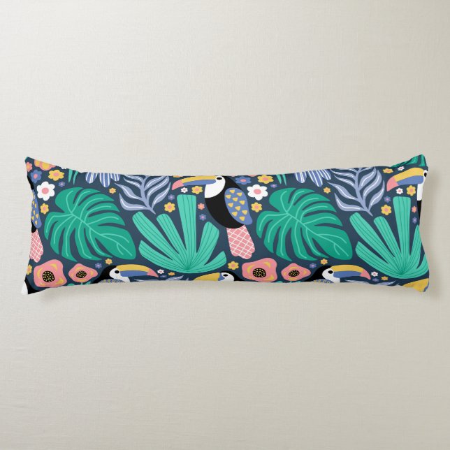 Toucan Tropical Bird Blommigt Body Pillow Kroppskudde (Framsidan)