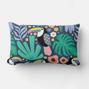 Toucan Tropical Bird Blommigt Lumbar Pillow Lumbarkudde