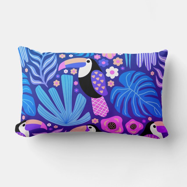 Toucan Tropical Bird Blommigt Lumbar Pillow Lumbarkudde (Framsida)