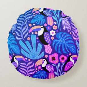 Toucan Tropical Bird Blommigt Round Pillow Rund Kudde