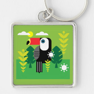 Toucan Tropical Bird Fyrkantig Silverfärgad Nyckelring