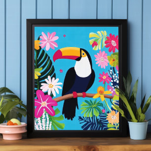 Toucan Tropical Flowers Jungle Bird Wall Art Poster