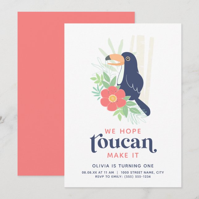 Toucan Tropical Handflatan Lämnar födelsedagsinbju Inbjudningar (Fram/baksida)