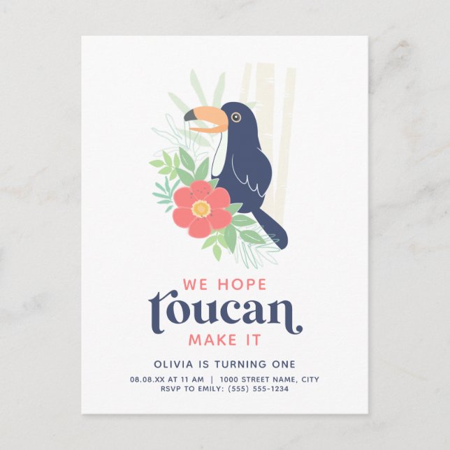 Toucan Tropical Handflatan Lämnar födelsedagsinbju Vykort (Framsida)