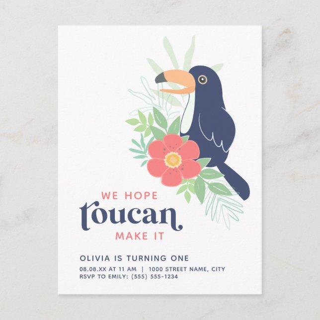 Toucan Tropical Handflatan Lämnar födelsedagsinbju Vykort (Framsida)