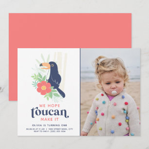 Toucan Tropical Handflatan Löv Birthday Photo Inbjudningar