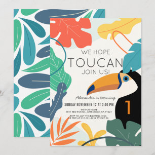 Toucan Tropical Löv Modern 1:a födelsedag Inbjudningar