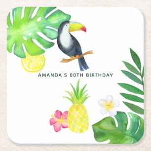 Toucan Tropical Watercolor Sommardag Underlägg Papper Kvadrat