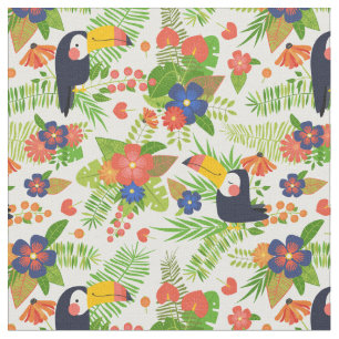 Toucan & tropiska blommor tyg