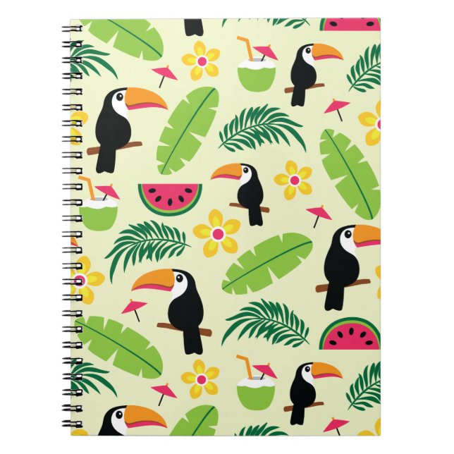 Toucan tropiskt sommarmönster anteckningsbok med spiral (Framsidan)