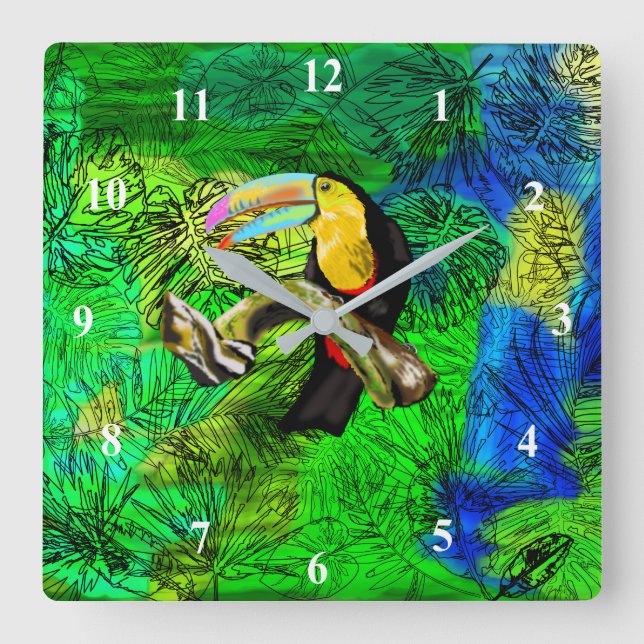 Toucan Wall Clock Toco Bird Fyrkantig Klocka (Framsida)